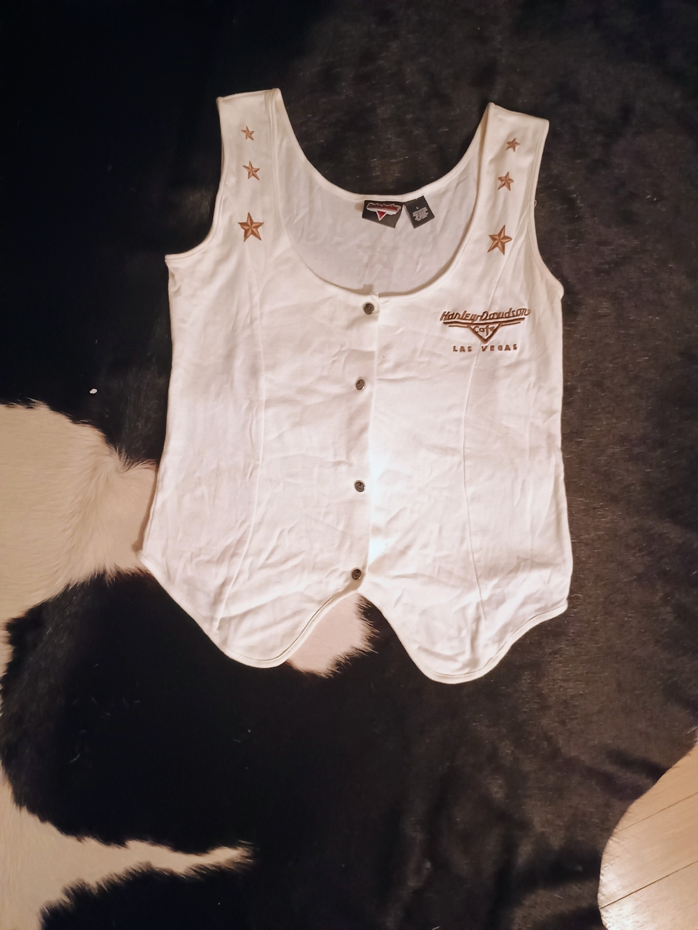 Harley-Davidson Women's Off White Sleeveless Snap-Front Tank Top - Las Vegas L